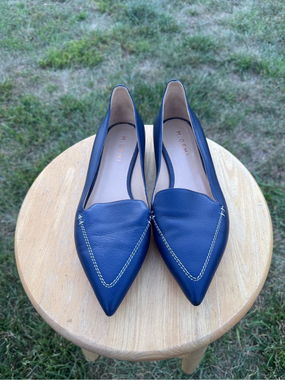 M. Gemi Navy Leather Pointed Toe Flats